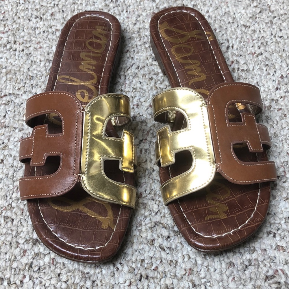 Sam Edelman bay slide sandals brown and gold